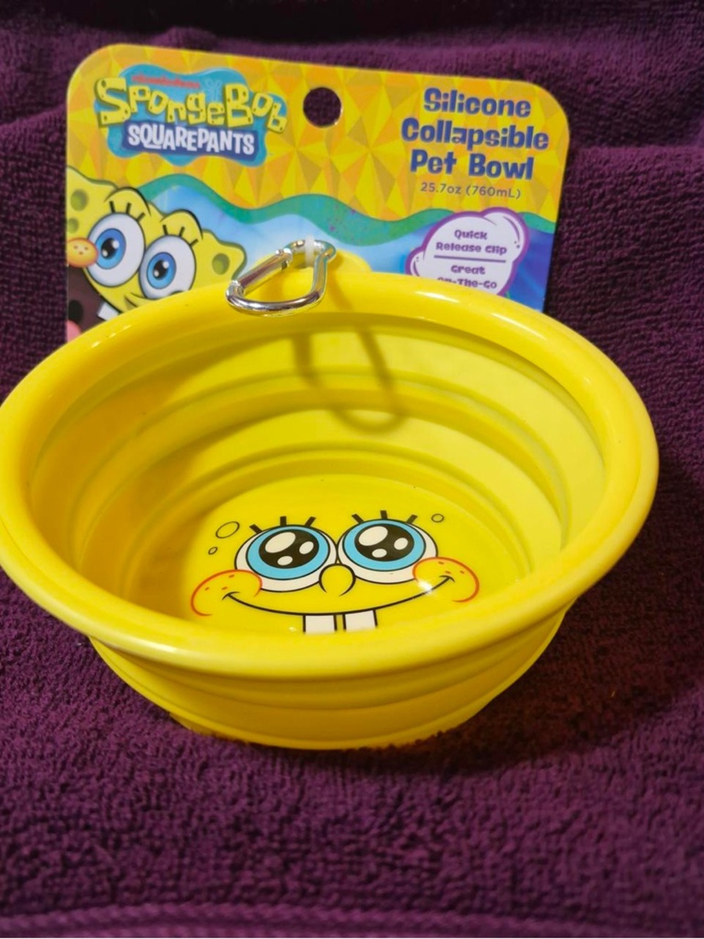 SpongeBob Squarepants Bright Yellow Silicone Travel Pet Bowl